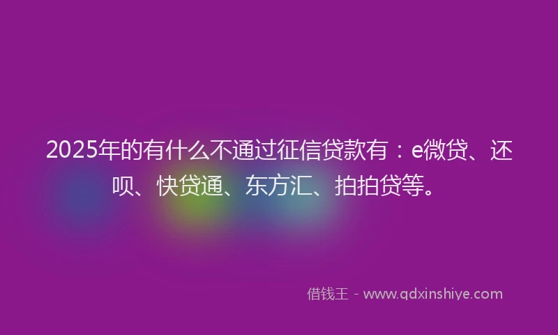 2025年的有什么不通过征信贷款有：e微贷、还呗、快贷通、东方汇、拍拍贷等。