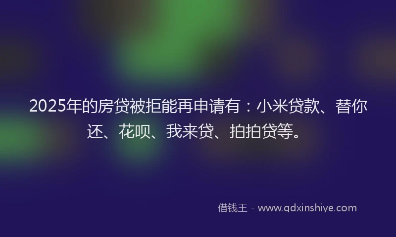 2025年的房贷被拒能再申请有：小米贷款、替你还、花呗、我来贷、拍拍贷等。