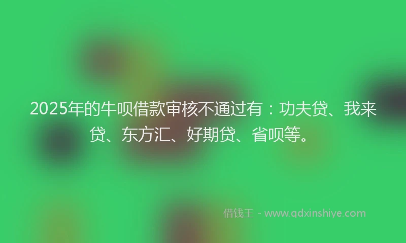 2025年的牛呗借款审核不通过有：功夫贷、我来贷、东方汇、好期贷、省呗等。
