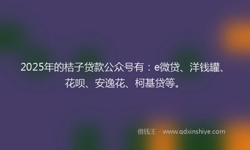 2025年的桔子贷款公众号有：e微贷、洋钱罐、花呗、安逸花、柯基贷等。