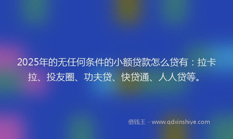 2025年的无任何条件的小额贷款怎么贷有：拉卡拉、投友圈、功夫贷、快贷通、人人贷等。