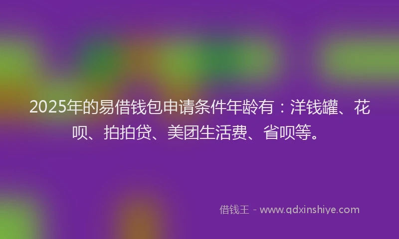 2025年的易借钱包申请条件年龄有:洋钱罐、花呗、拍拍贷、美团生活费、省呗等。