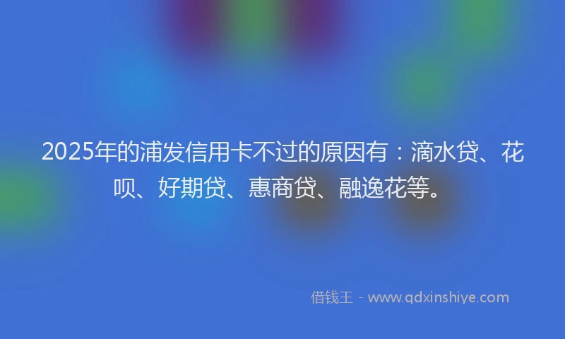 2025年的浦发信用卡不过的原因有：滴水贷、花呗、好期贷、惠商贷、融逸花等。
