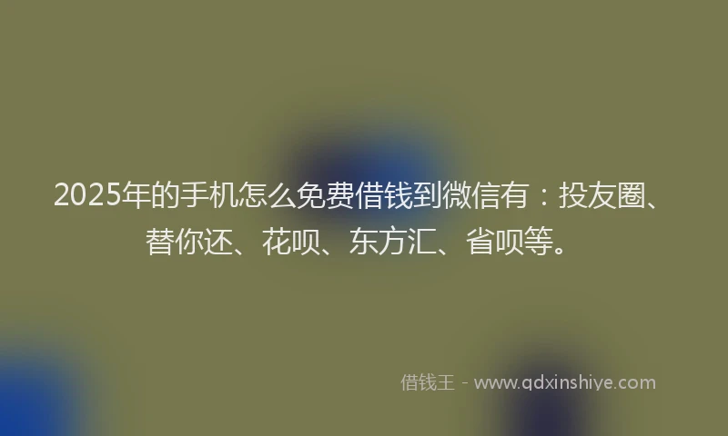 2025年的手机怎么免费借钱到微信有：投友圈、替你还、花呗、东方汇、省呗等。