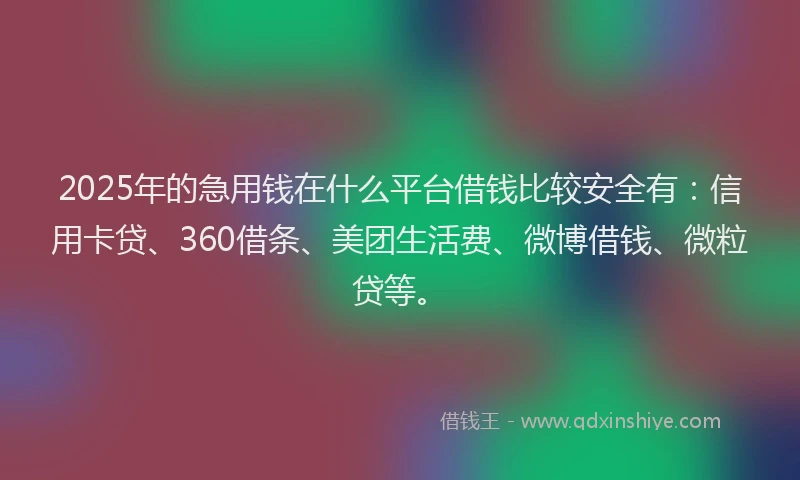 2025年的急用钱在什么平台借钱比较安全有：信用卡贷、360借条、美团生活费、微博借钱、微粒贷等。
