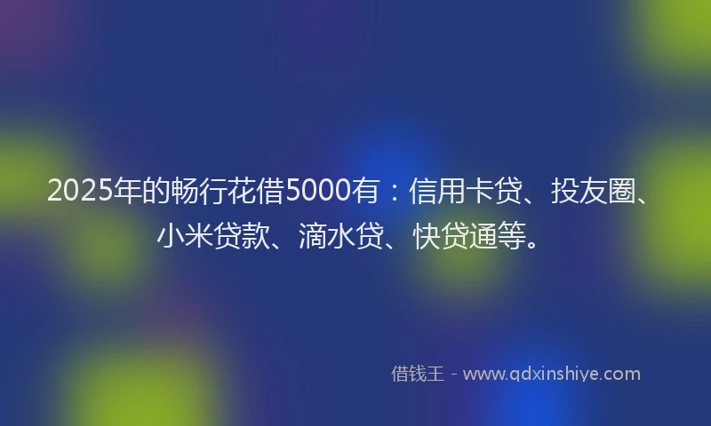 2025年的畅行花借5000有：信用卡贷、投友圈、小米贷款、滴水贷、快贷通等。