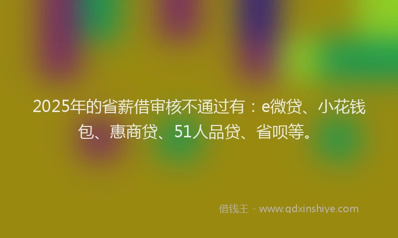 2025年的省薪借审核不通过有：e微贷、小花钱包、惠商贷、51人品贷、省呗等。