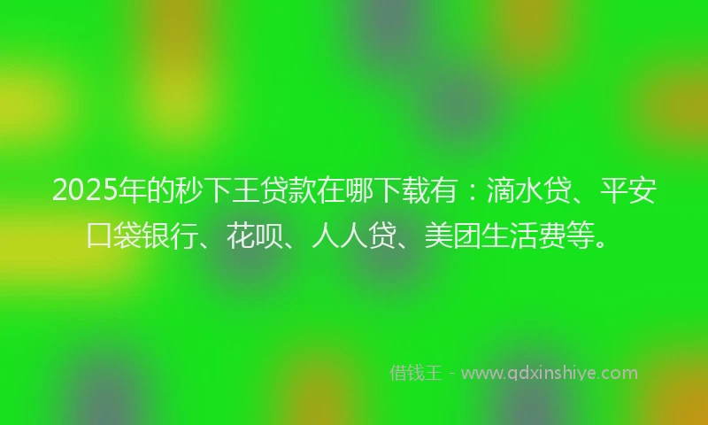 2025年的秒下王贷款在哪下载有：滴水贷、平安口袋银行、花呗、人人贷、美团生活费等。
