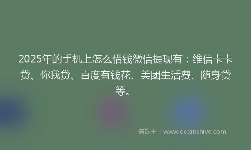 2025年的手机上怎么借钱微信提现有：维信卡卡贷、你我贷、百度有钱花、美团生活费、随身贷等。
