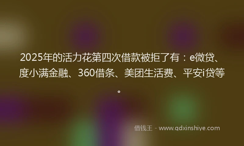 2025年的活力花第四次借款被拒了有：e微贷、度小满金融、360借条、美团生活费、平安i贷等。