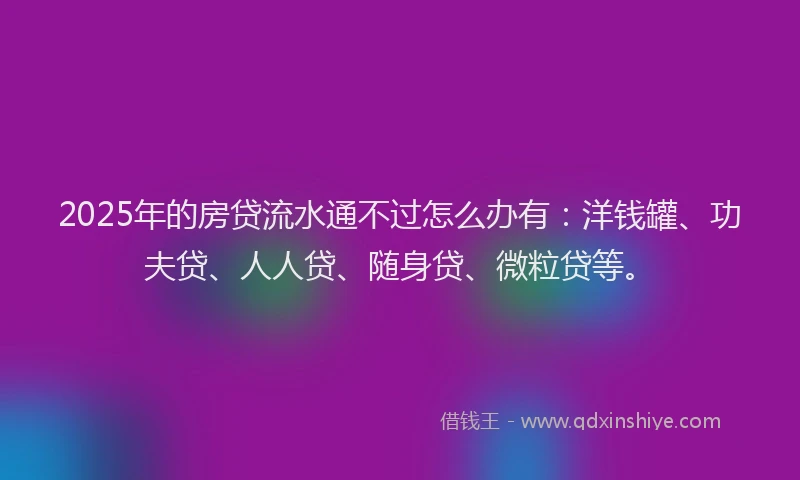 2025年的房贷流水通不过怎么办有：洋钱罐、功夫贷、人人贷、随身贷、微粒贷等。