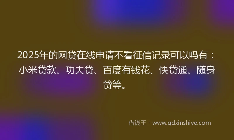 2025年的网贷在线申请不看征信记录可以吗有:小米贷款、功夫贷、百度有钱花、快贷通、随身贷等。