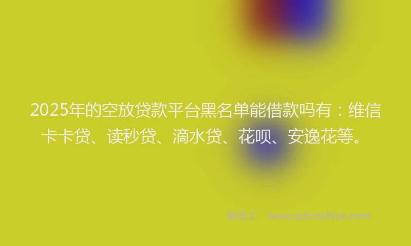 2025年的空放贷款平台黑名单能借款吗有：维信卡卡贷、读秒贷、滴水贷、花呗、安逸花等。