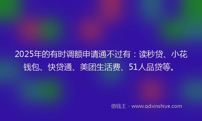 2025年的有时调额申请通不过有：读秒贷、小花钱包、快贷通、美团生活费、51人品贷等。