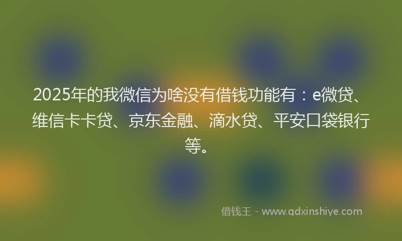 2025年的我微信为啥没有借钱功能有：e微贷、维信卡卡贷、京东金融、滴水贷、平安口袋银行等。
