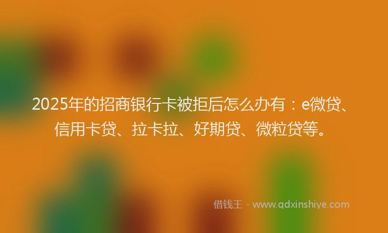 2025年的招商银行卡被拒后怎么办有：e微贷、信用卡贷、拉卡拉、好期贷、微粒贷等。