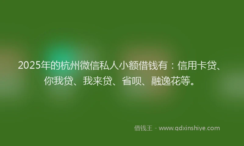 2025年的杭州微信私人小额借钱有：信用卡贷、你我贷、我来贷、省呗、融逸花等。
