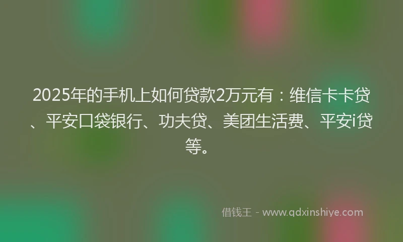 2025年的手机上如何贷款2万元有：维信卡卡贷、平安口袋银行、功夫贷、美团生活费、平安i贷等。