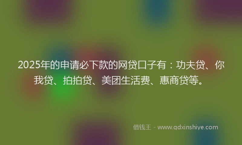 2025年的申请必下款的网贷口子有：功夫贷、你我贷、拍拍贷、美团生活费、惠商贷等。