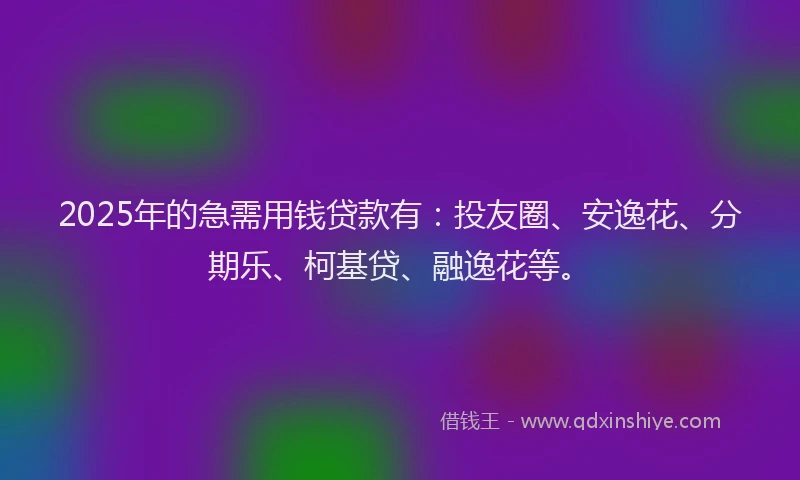 2025年的急需用钱贷款有：投友圈、安逸花、分期乐、柯基贷、融逸花等。