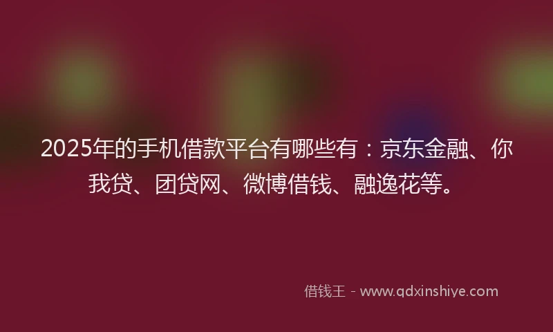 2025年的手机借款平台有哪些有：京东金融、你我贷、团贷网、微博借钱、融逸花等。
