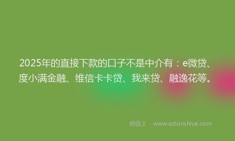 2025年的直接下款的口子不是中介有：e微贷、度小满金融、维信卡卡贷、我来贷、融逸花等。