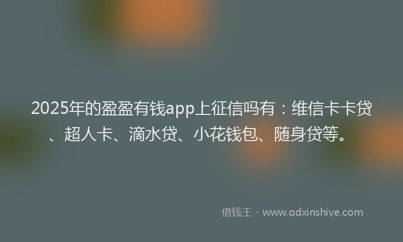 2025年的盈盈有钱app上征信吗有：维信卡卡贷、超人卡、滴水贷、小花钱包、随身贷等。