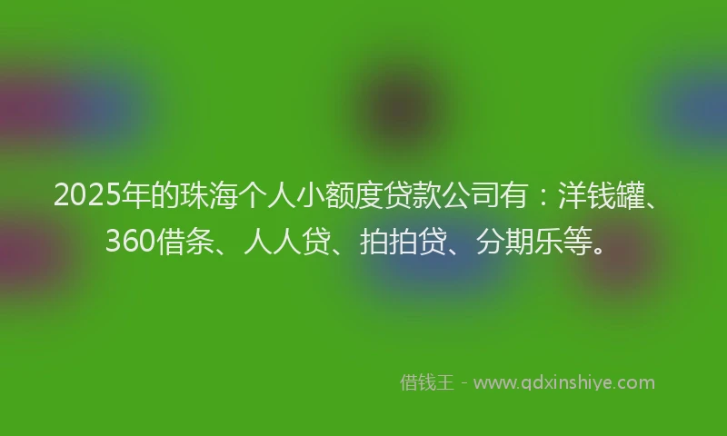 2025年的珠海个人小额度贷款公司有：洋钱罐、360借条、人人贷、拍拍贷、分期乐等。