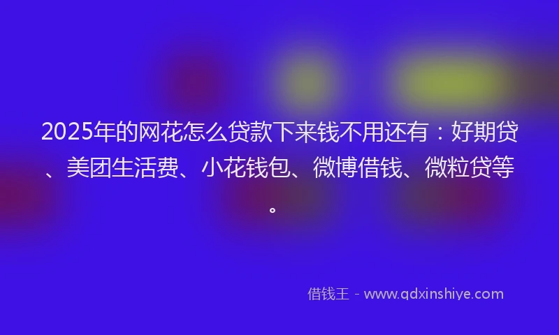 2025年的网花怎么贷款下来钱不用还有：好期贷、美团生活费、小花钱包、微博借钱、微粒贷等。