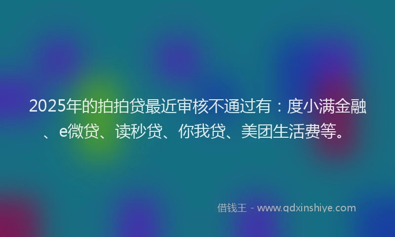 2025年的拍拍贷最近审核不通过有：度小满金融、e微贷、读秒贷、你我贷、美团生活费等。