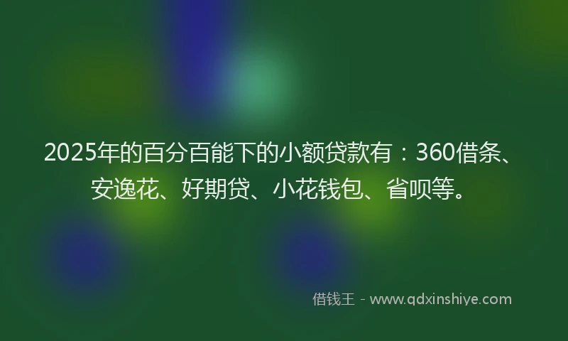 2025年的百分百能下的小额贷款有：360借条、安逸花、好期贷、小花钱包、省呗等。