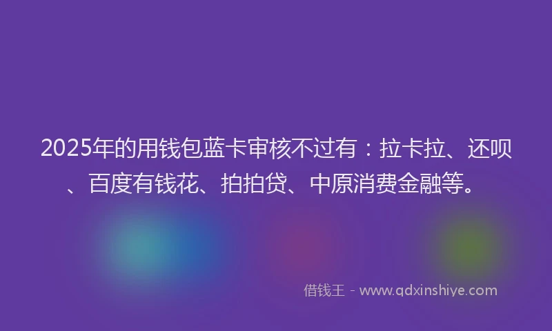 2025年的用钱包蓝卡审核不过有：拉卡拉、还呗、百度有钱花、拍拍贷、中原消费金融等。