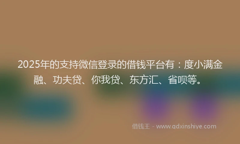 2025年的支持微信登录的借钱平台有：度小满金融、功夫贷、你我贷、东方汇、省呗等。