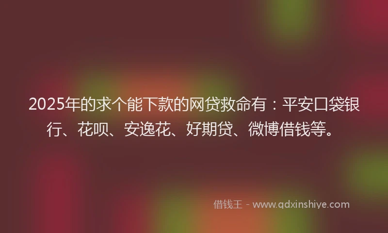 2025年的求个能下款的网贷救命有：平安口袋银行、花呗、安逸花、好期贷、微博借钱等。