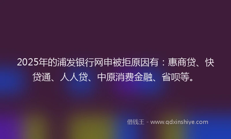 2025年的浦发银行网申被拒原因有：惠商贷、快贷通、人人贷、中原消费金融、省呗等。