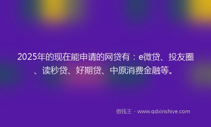 2025年的现在能申请的网贷有：e微贷、投友圈、读秒贷、好期贷、中原消费金融等。