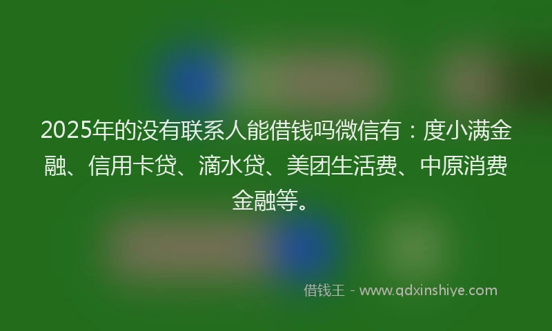 2025年的没有联系人能借钱吗微信有：度小满金融、信用卡贷、滴水贷、美团生活费、中原消费金融等。