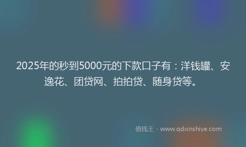 2025年的秒到5000元的下款口子有：洋钱罐、安逸花、团贷网、拍拍贷、随身贷等。