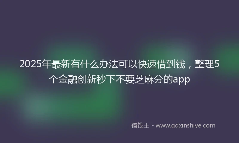 2025年最新有什么办法可以快速借到钱，整理5个金融创新秒下不要芝麻分的app