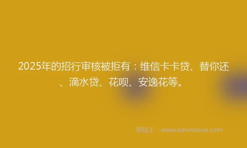 2025年的招行审核被拒有：维信卡卡贷、替你还、滴水贷、花呗、安逸花等。