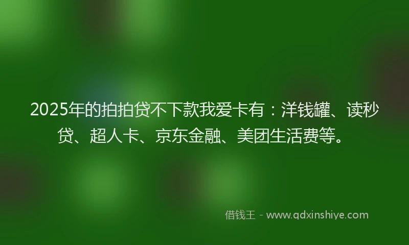 2025年的拍拍贷不下款我爱卡有：洋钱罐、读秒贷、超人卡、京东金融、美团生活费等。