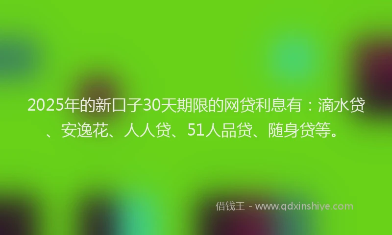 2025年的新口子30天期限的网贷利息有：滴水贷、安逸花、人人贷、51人品贷、随身贷等。