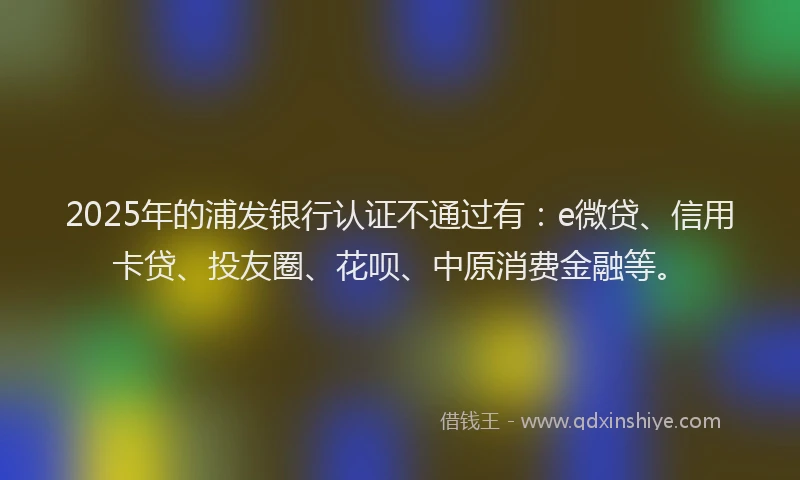 2025年的浦发银行认证不通过有：e微贷、信用卡贷、投友圈、花呗、中原消费金融等。