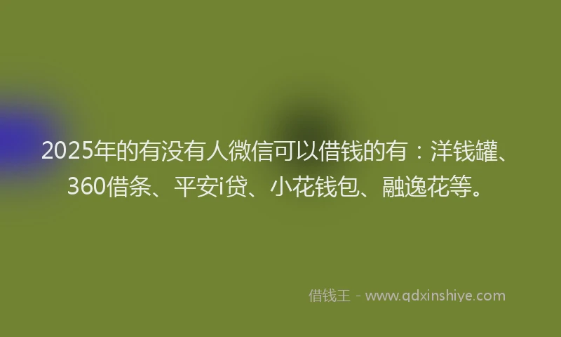 2025年的有没有人微信可以借钱的有：洋钱罐、360借条、平安i贷、小花钱包、融逸花等。