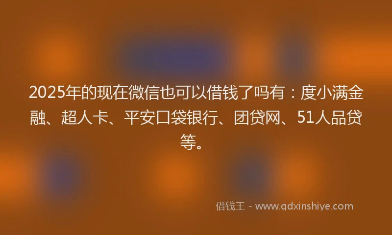 2025年的现在微信也可以借钱了吗有：度小满金融、超人卡、平安口袋银行、团贷网、51人品贷等。