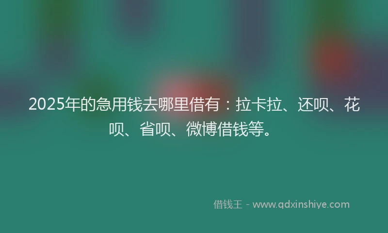 2025年的急用钱去哪里借有：拉卡拉、还呗、花呗、省呗、微博借钱等。