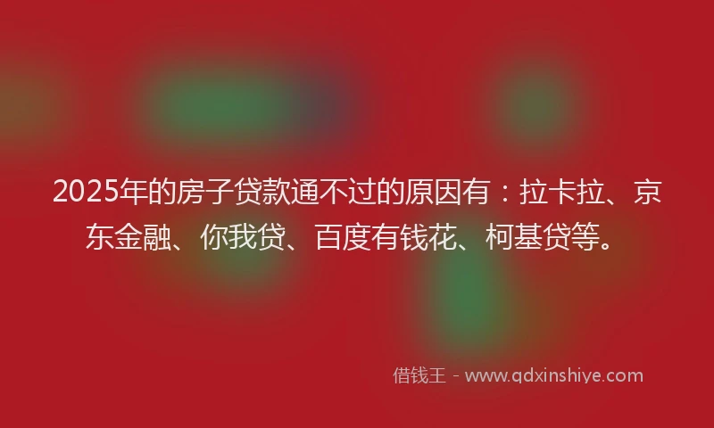 2025年的房子贷款通不过的原因有：拉卡拉、京东金融、你我贷、百度有钱花、柯基贷等。