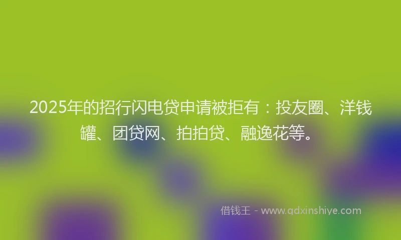 2025年的招行闪电贷申请被拒有：投友圈、洋钱罐、团贷网、拍拍贷、融逸花等。