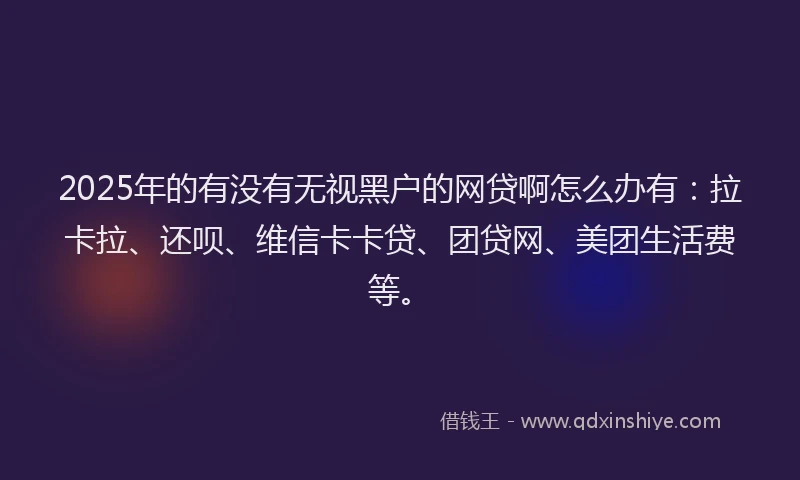 2025年的有没有无视黑户的网贷啊怎么办有：拉卡拉、还呗、维信卡卡贷、团贷网、美团生活费等。