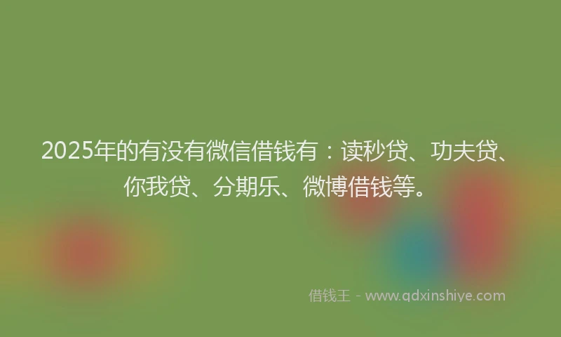 2025年的有没有微信借钱有：读秒贷、功夫贷、你我贷、分期乐、微博借钱等。